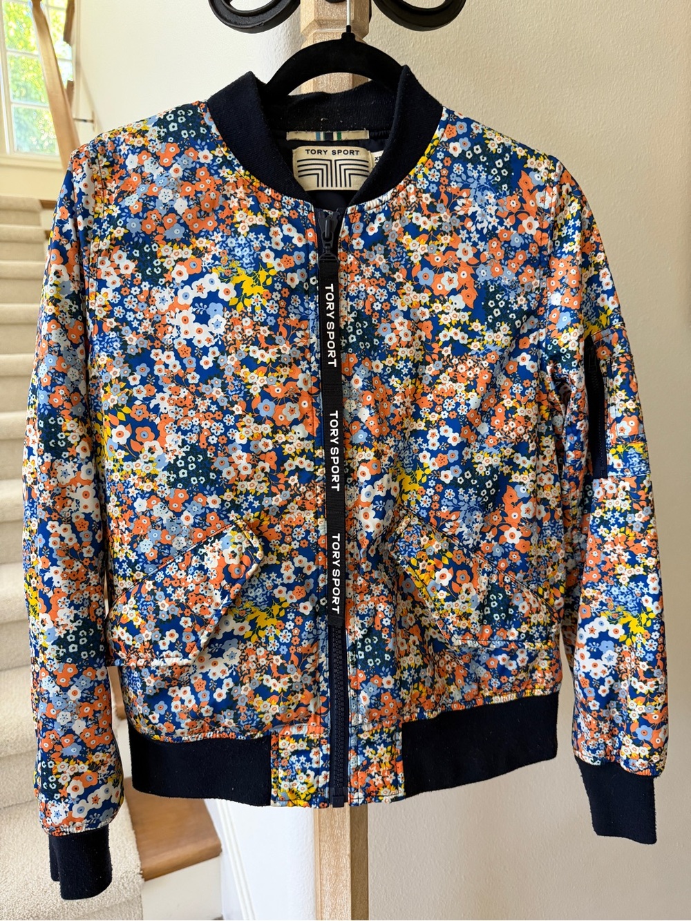 Tory Sport Kids Floral Bomber Jacket - Navy, Orange & White